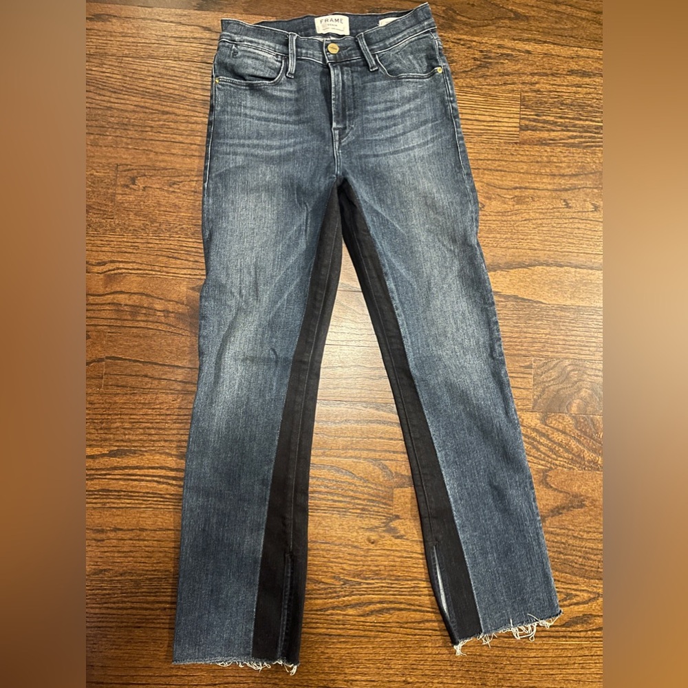 Frame Le High Straight Jeans Womens Size 25 Blue Dark Wash Denim 2 Tones